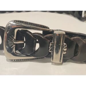 Vtg Womens Small 30" Braided Genuine Leather 1" Wide Belt W/ Silver-Tone Conchos